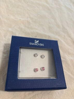 Swarovski Clear and Pink Crystal Double Stud Set
